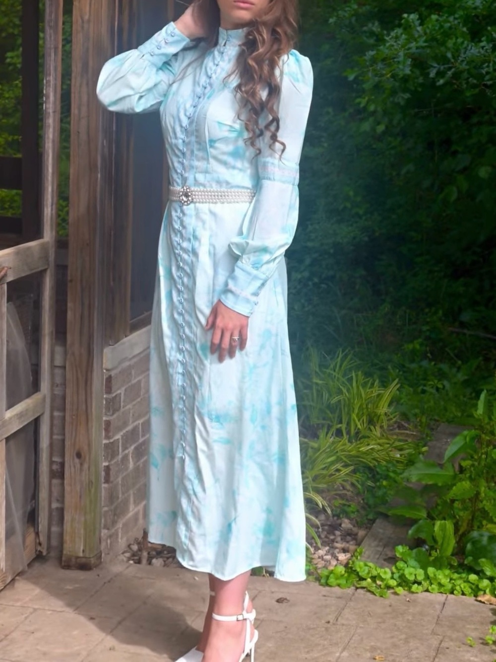 Light Blue Long Sleeve Maxi Dress